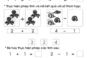 Bài tập cộng trừ trong phạm vi 4 dành cho bé lớp lá