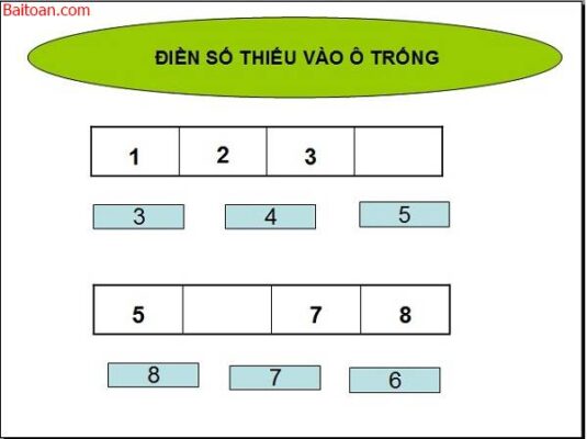 Bài toán điền số còn thiếu vào ô trống cho trẻ 5 tuổi