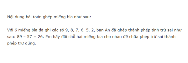 Bài toán ghép miếng bìa thành phép tính đúng