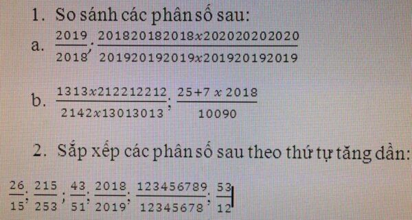 Giải bài toán so sánh, sắp xếp thứ tự các phân số