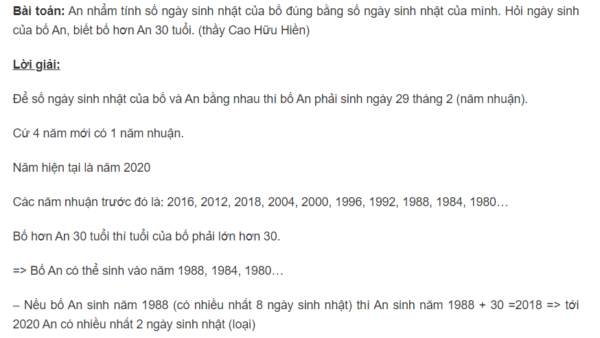 Bài toán tìm ngày sinh nhật của bố An - Toán lớp 3