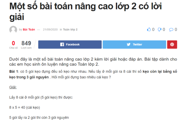 Một số bài toán nâng cao lớp 2 có lời giải