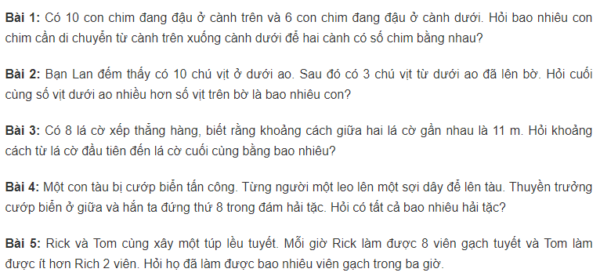 5 bài toán nâng cao lớp 2 có lời văn