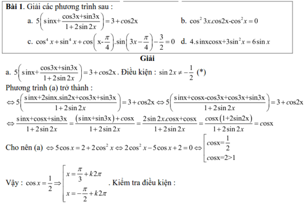 Bài tập phương trình bậc nhất, bậc hai đối với một hàm số lượng giác có lời giải