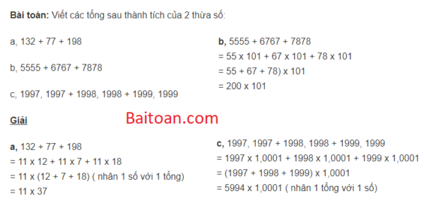 Bài tập viết tổng thành tích của 2 thừa số