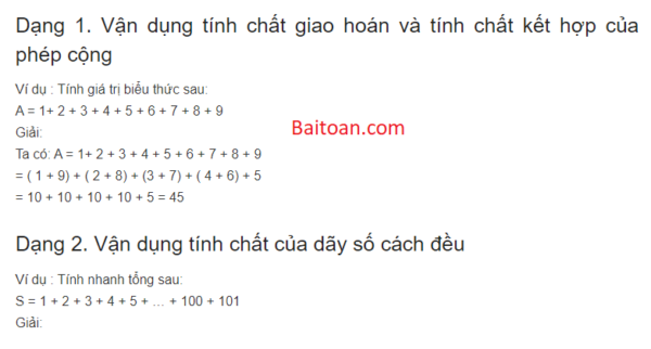 Cách làm một số dạng toán tính nhanh tiểu học