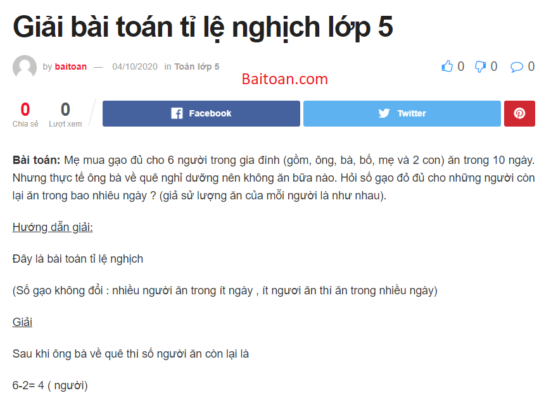 Giải bài toán tỉ lệ nghịch lớp 5