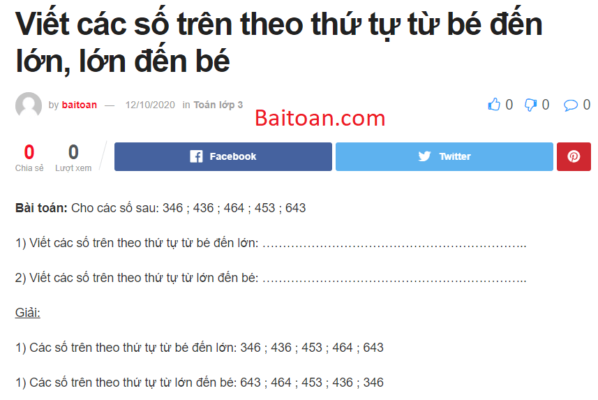 Viết các số trên theo thứ tự từ bé đến lớn, lớn đến bé