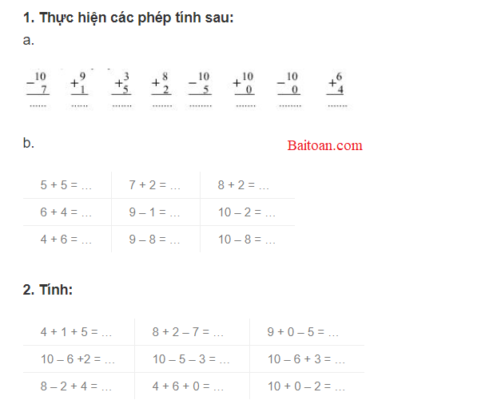 11 bài toán ôn thi học kì 1 môn Toán lớp 1