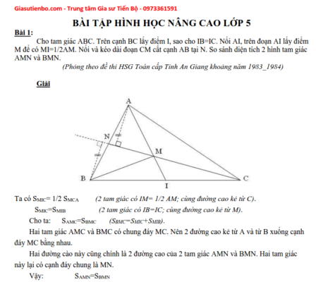 Hướng dẫn giải các bài toán hình học nâng cao lớp 5