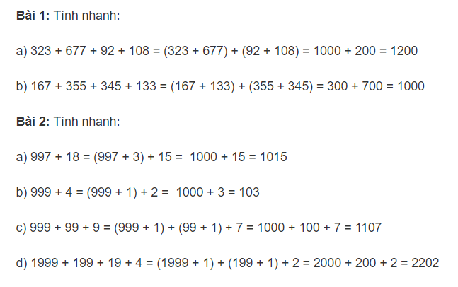 Một số bài toán tính nhanh cơ bản và nâng cao lớp 3