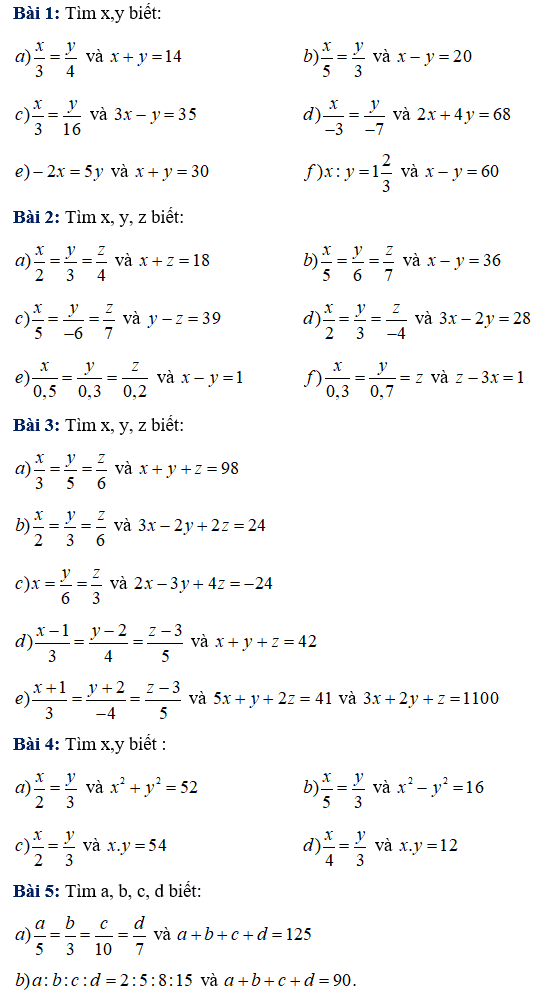 Một số bài tập về dãy tỉ số bằng nhau