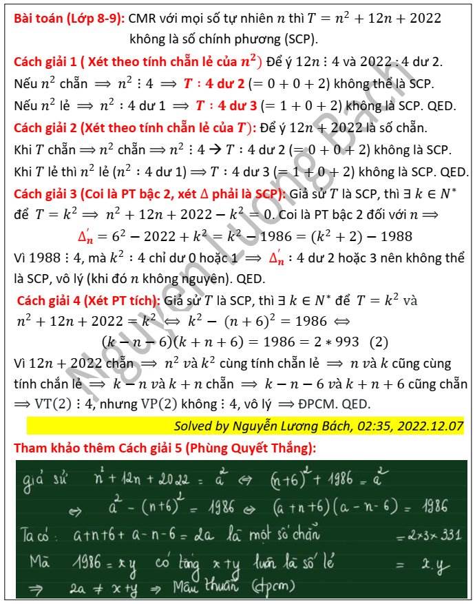 Chứng minh không tồn tại n nguyên để n^2 + 12n + 2022 là số chính phương