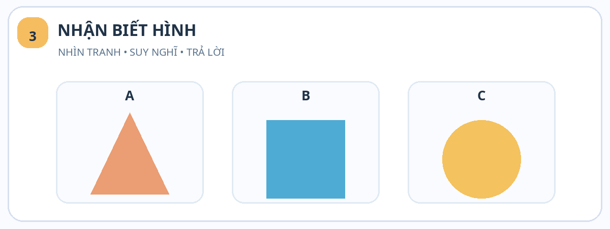 Tranh minh họa bài 3: nhận biết hình – Bé trồng những bông hoa – bài tập Toán cho bé 3 tuổi